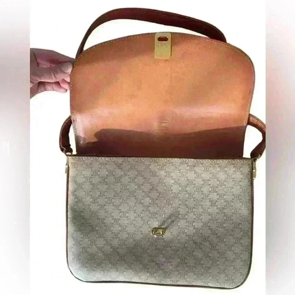 CELINE Macadam Blason Shoulder Cross Body Bag PVC Leather Beige - Picture 4 of 16